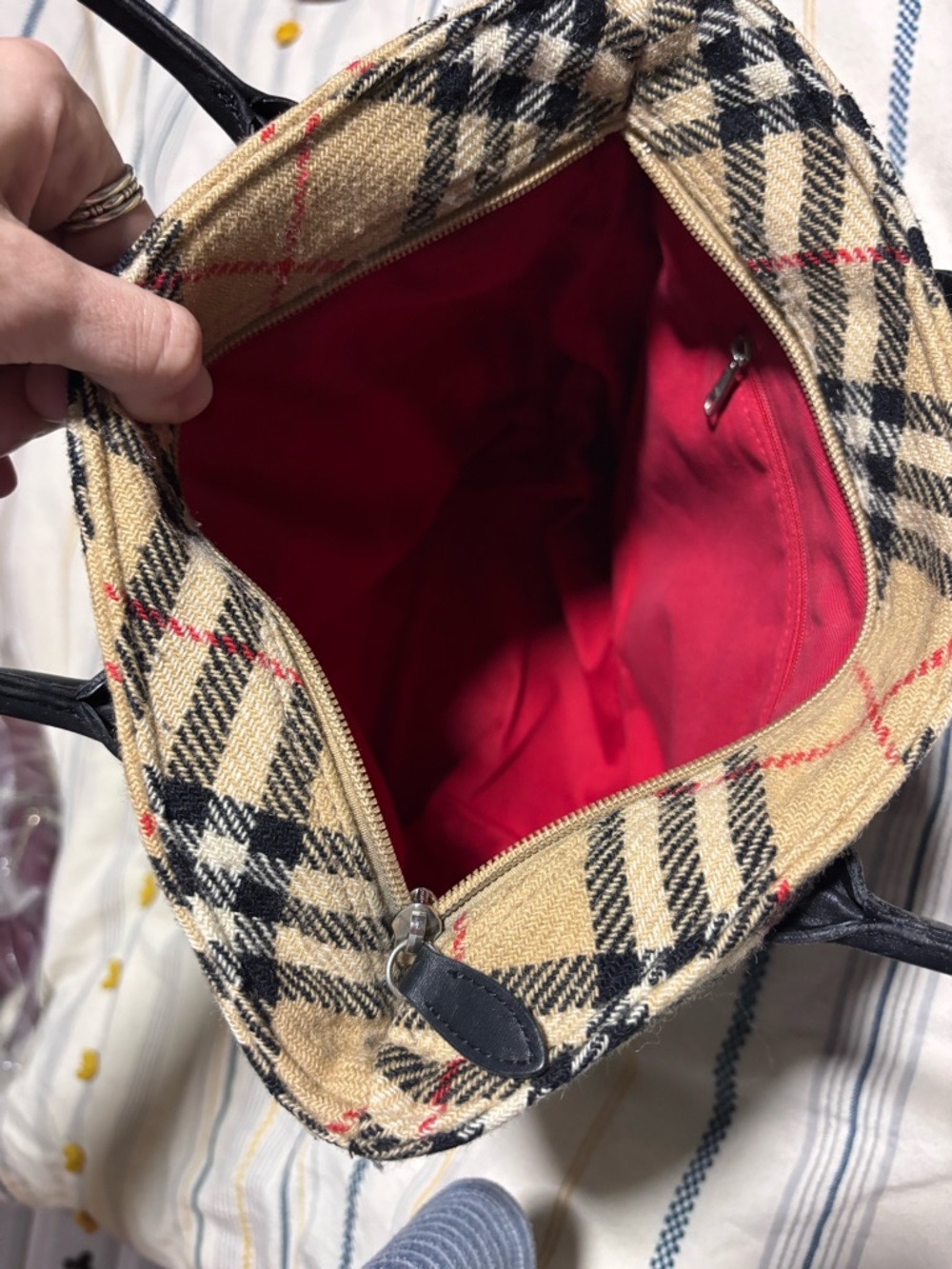 Burberry Vintage Blue Label Wool Tote with Leather Handles - Picture 7 of 9